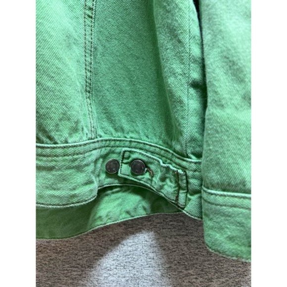 Cotton Ginny Jean Jacket Women Small Pocket Denim Button Up Long Sleeve Green - Picture 8 of 9